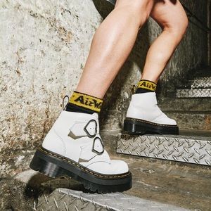 Devon Heart White Milled Nappa Leather Ankle Boots